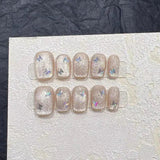 10PCS Wearable Crystal Cat Eye Butterfly Handmade Nail Art Finished Fake Nails